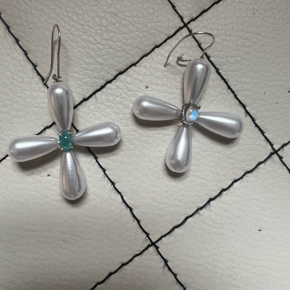 Elegant Paraiba and Moonstone Cross Earrings